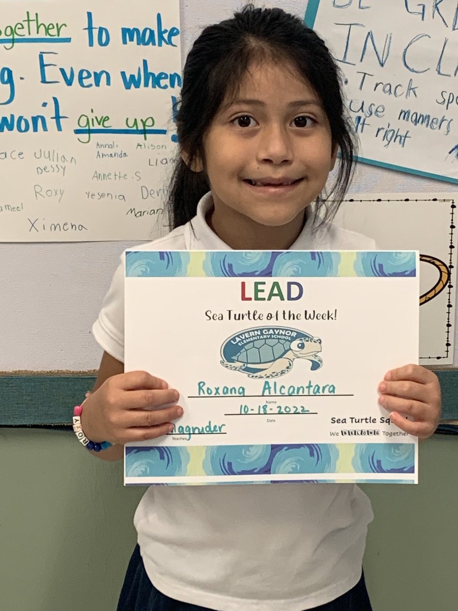 Congratulations, Roxana! Mrs. Magruder’s Weekly Lead Sea Turtle! Keep leading and learning at LGE! 🐢💛