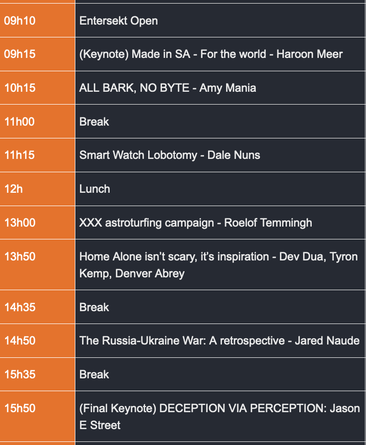 Excited to announce the first track of talks for Bsides Cape Town 2022. Some exciting talks and speakers. Get your tickets to not miss out. Track 2 and futher info on the authors to follow in the week.

#bsidescapetown #bsides #ahckers