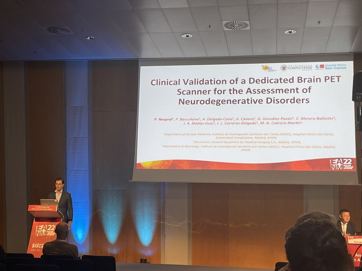 MaraNievesCabr1's tweet photo. Proud to share in #EANM22 Barcelona #Neuroimaging sessions our results of clinical validation of a brain dedicated pet and the application of artificial intelligence to the diagnosis of atypical parkinsonisms 😊@MfOllarves @pedronespral @anadelgadocano @P_Bascu 👇🏻👇🏻 https://t.co/ZObnXEswX3