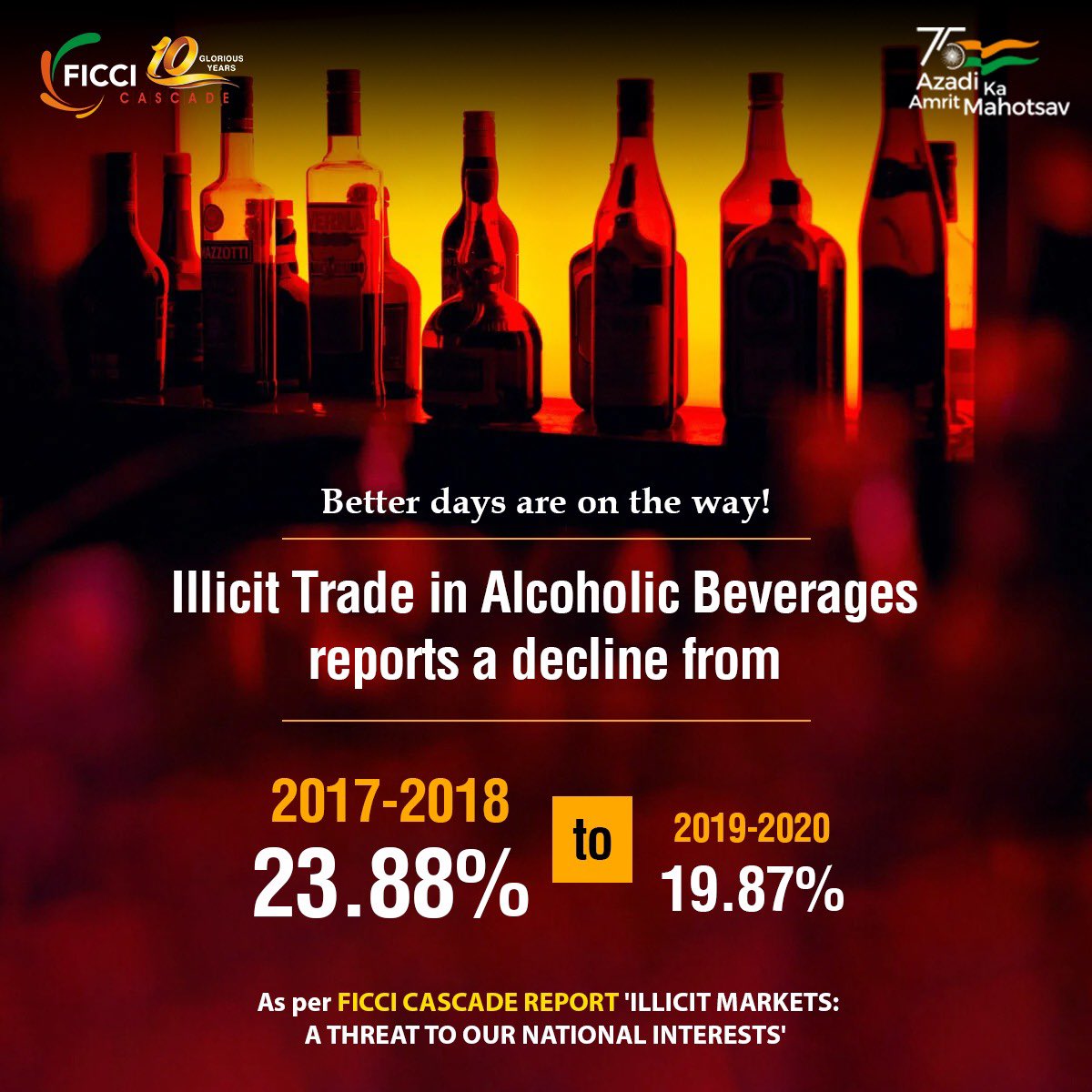 Cascadeglobal's tweet photo. There’s light at the end of each dark tunnel!
Illicit Trade in Alcoholic Beverages witnesses a downfall, thereby paving way for a prosperous future!
#LetUsStartNow to completely eliminate the havoc of Illicit Trade and create a safer nation. https://t.co/1QRVtp4GVb