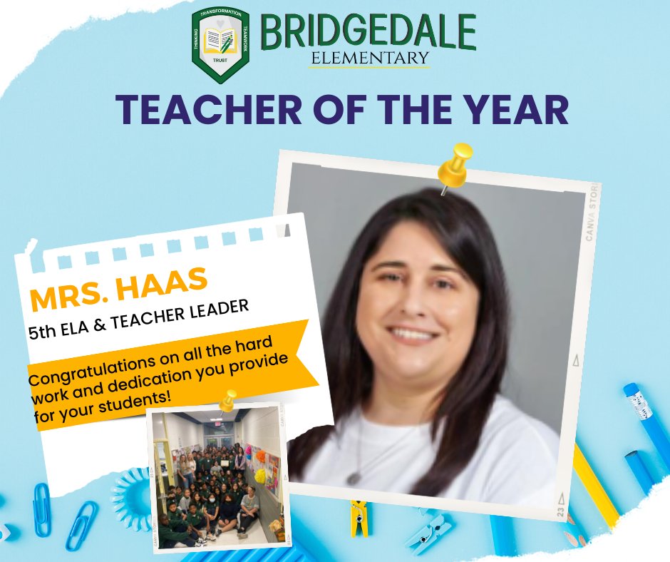 BridgedaleElem's tweet photo. 🌟Congratulations Mrs. Haas, 🌟Bridgedale's 2022- 2023 "Teacher of the Year!" 🙌 @JPschools  #beaglepride🐶 #JPSchools https://t.co/v7GNBsDVgK