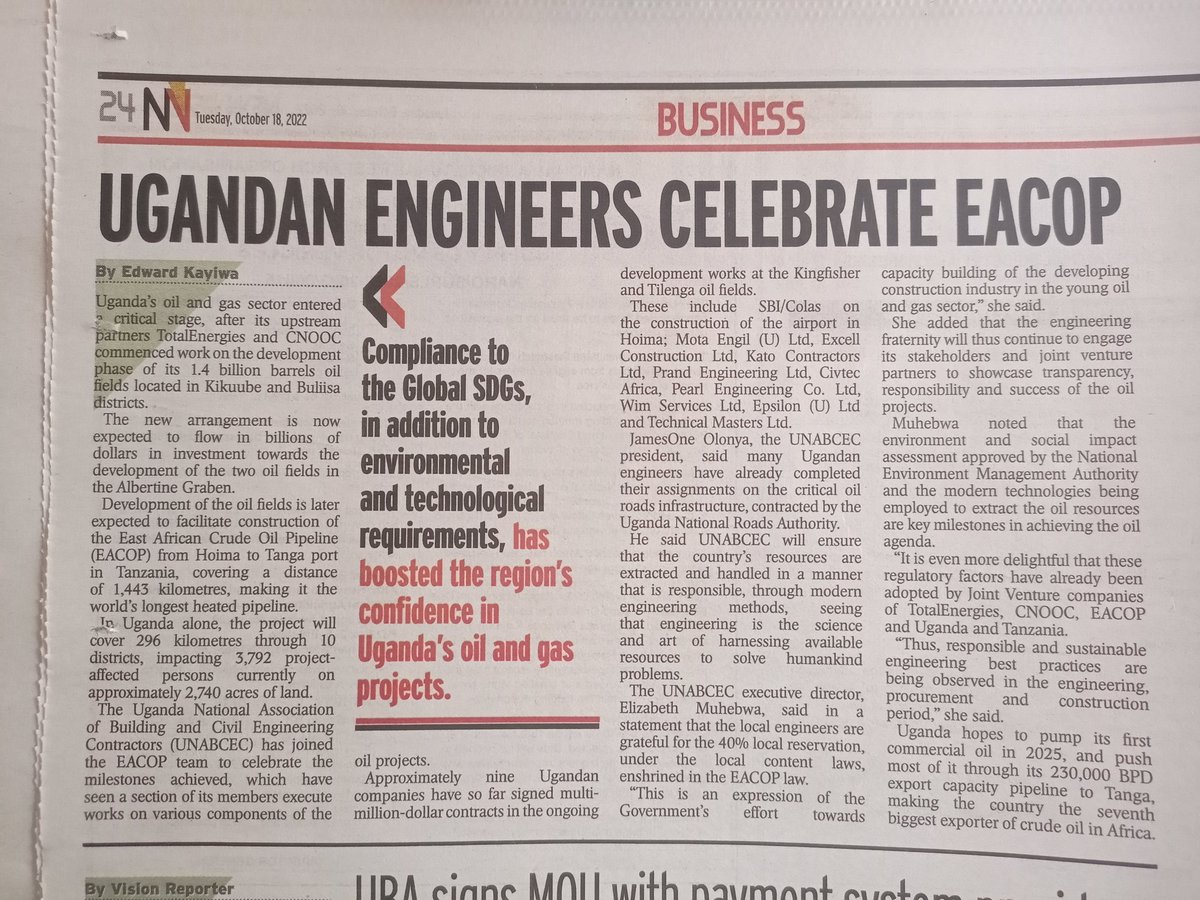 Page 24 of today's <a href="/newvisionwire/">The New Vision</a> captures our commitment towards the #SupportEACOP campaign. 
<a href="/TotalEnergiesUG/">TotalEnergies Uganda</a> <a href="/CNOOCUgandaLtd/">CNOOC Uganda Limited</a> <a href="/PAU_Uganda/">PAU_Uganda</a> @EacopSupport <a href="/MEMD_Uganda/">Ministry of Energy & Mineral Development</a> <a href="/UgandaChamber/">Uganda Chamber of Energy & Minerals</a>