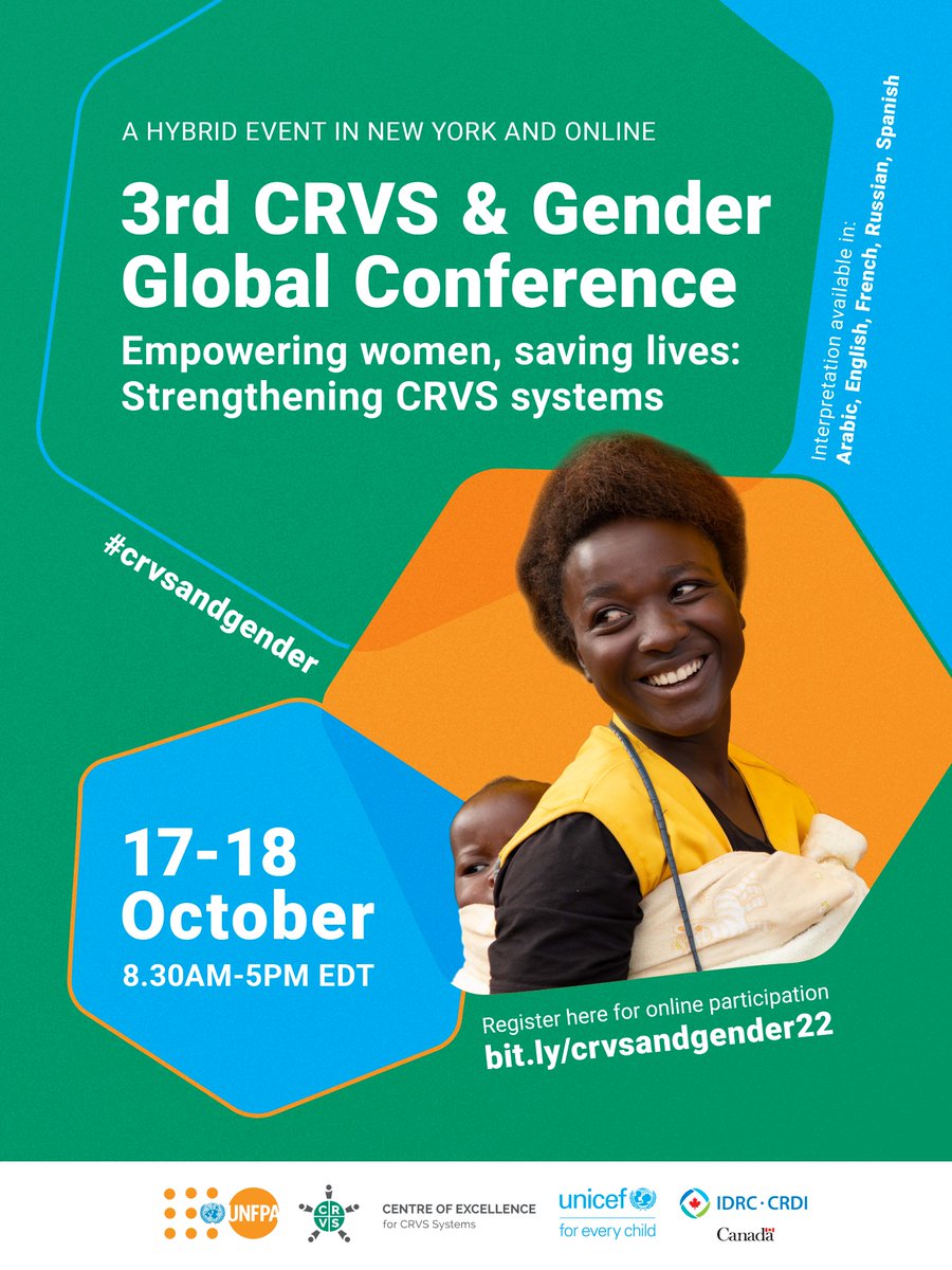 HAPPENING NOW: Tune in for the second day of the 3rd #CRVSGender Global Conference on strengthening CRVS systems for empowering women and children. JOIN us here: 👉 bit.ly/crvsandgender22 
#CRVS2030