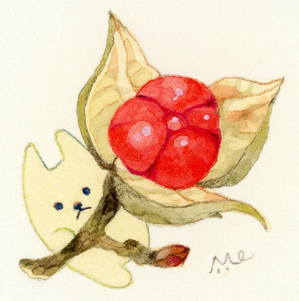 #イラストを4枚貼ると秋風に乗って絵柄を好いてくれる人の元へ届くらしいイマジナリーいぬがさんぽで集めたゴキゲンな石に秋の実 