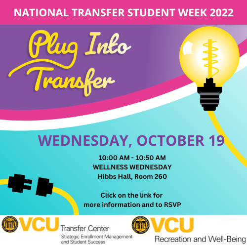 VCUTransfer's tweet photo. Join Us on Wednesday for National Transfer Student Week Wellness Wednesday with RecWell and Belle Isle Hike with TSA. Click on the link for more information and to RSVP. https://t.co/rh6iRv38jx
#TransferStudentWeek #vcutransferstudents #vcutransfer https://t.co/uOTraj5ckd