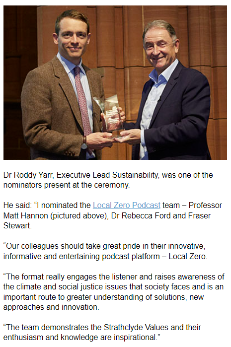 Prof Matt Hannon @matthannon.bsky.social (@hannon_matthew) on Twitter photo Big thanks to @roddyUoS for nominating <a href="/LocalZeropod/">Local Zero podcast</a> for a <a href="/UniStrathclyde/">University of Strathclyde</a> medal.
It means a lot to us and we look forward to keeping the pod going into 2023. Big thanks to @roddyUoS for nominating <a href="/LocalZeropod/">Local Zero podcast</a> for a <a href="/UniStrathclyde/">University of Strathclyde</a> medal.
It means a lot to us and we look forward to keeping the pod going into 2023.