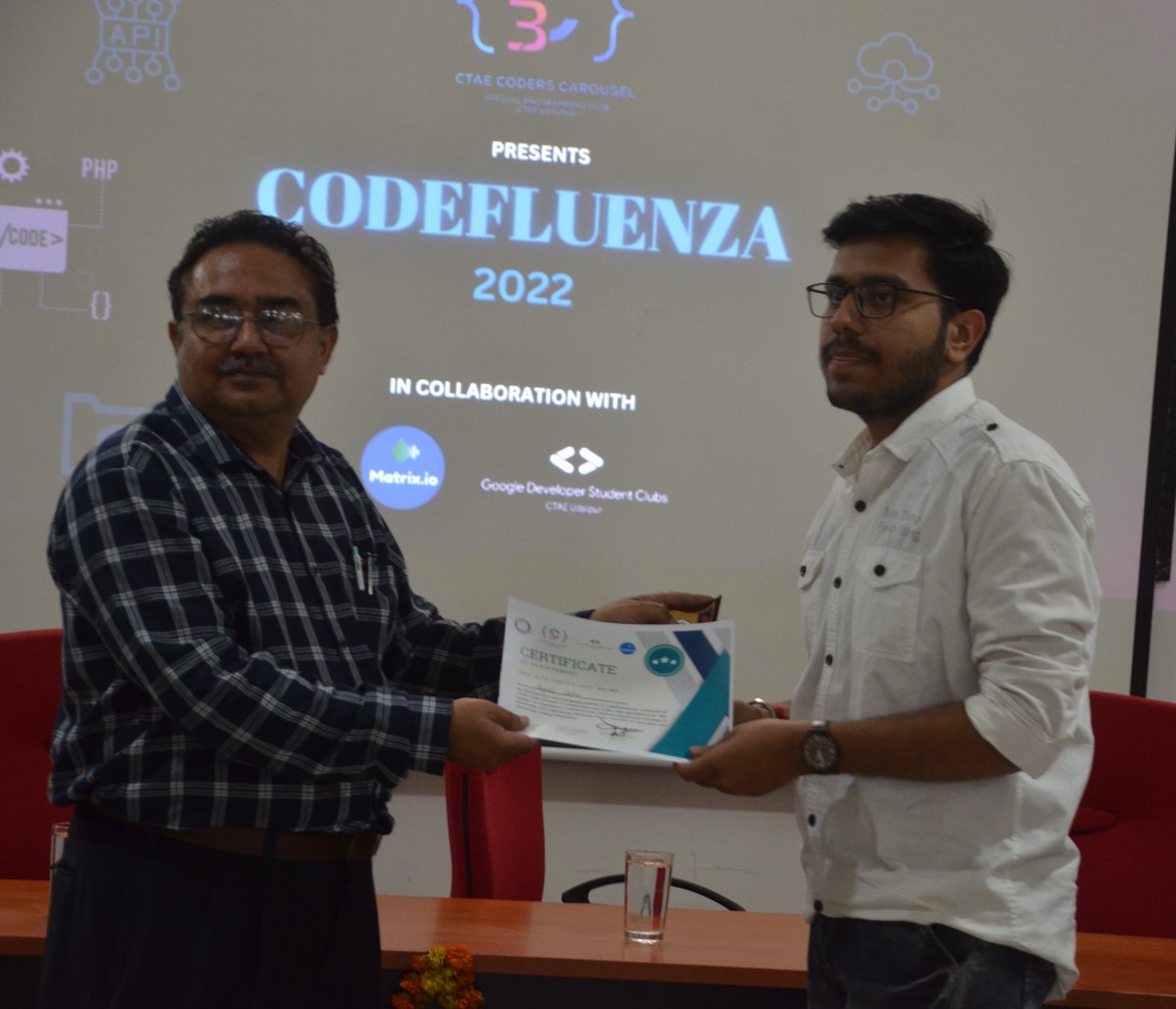 ctae_coders's tweet photo. CTAE Coders Carousel congratulates winners of Programming Contest which was held as a part of CodeFluenza 22' :

Winner: Raghav Kapil (2nd Year, CSE)
1st Runner-up: Sujal Sahu (3rd Year, CSE)
2nd Runner-up: Hardik Jain (2nd Year, AI-DS)

#programming #event #winners #codefluenza https://t.co/ruzqIHUiCk