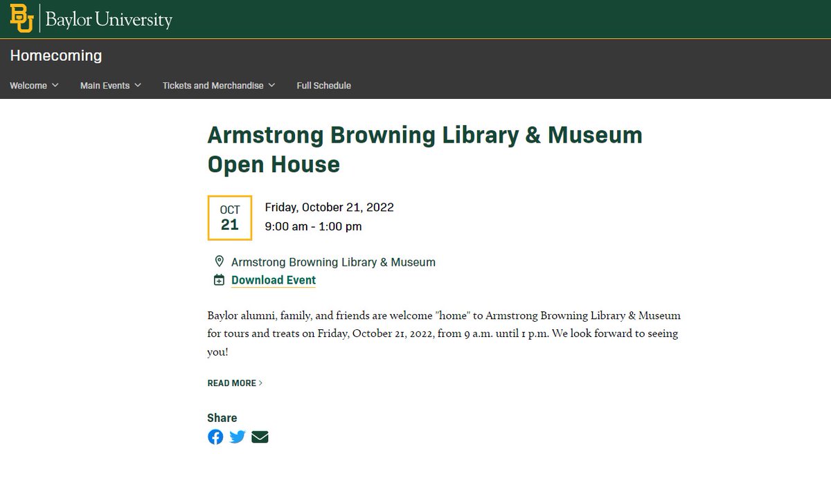 We look forward to seeing you at the Armstrong Browning Library &amp; Museum this Friday, October 21 for our Baylor Homecoming Open House! homecoming.web.baylor.edu/event/141510