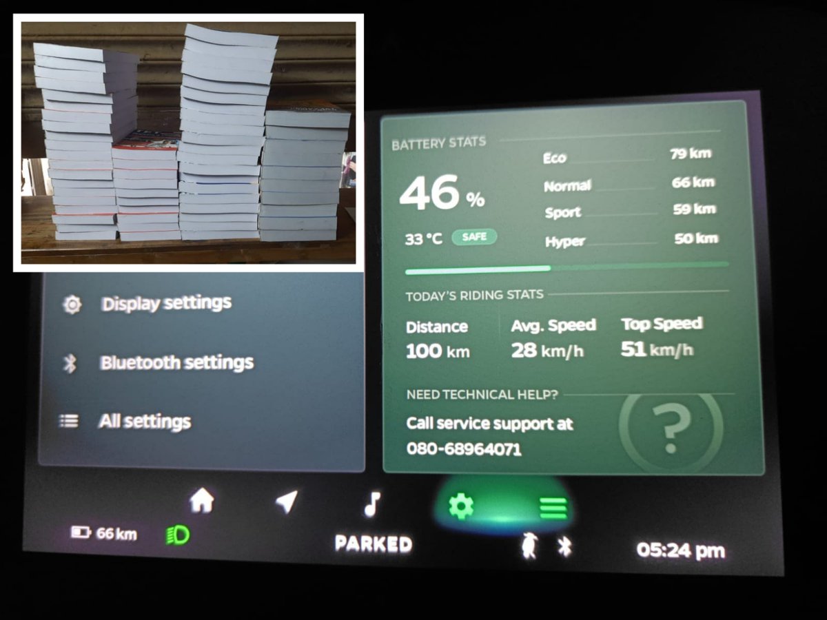 arnabbasu513's tweet photo. Today My ola scooter in eco mode runs 100 km by using only 54% charge with a total load of approx 110+ kg (my weight is 75 kg and books' weight is 35+ kg)

Ola S1 Pro is wonderful.... 😍😍😍 

@bhash @OlaElectric @OLAIndiaClub @journalisturmi https://t.co/uJb5yEgr6t