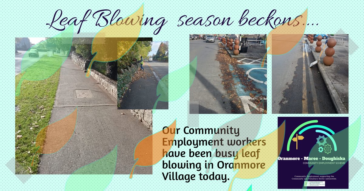 OranmoreCE's tweet photo. Our Community Employment team have been busy leaf Blowing throughout #Oranmore this morning. 
It won't be the only time this autumn we suspect! 

#CEScheme 
#ValuingCommunity 
@oranmoreDOTie https://t.co/ZeRy9XJjSZ