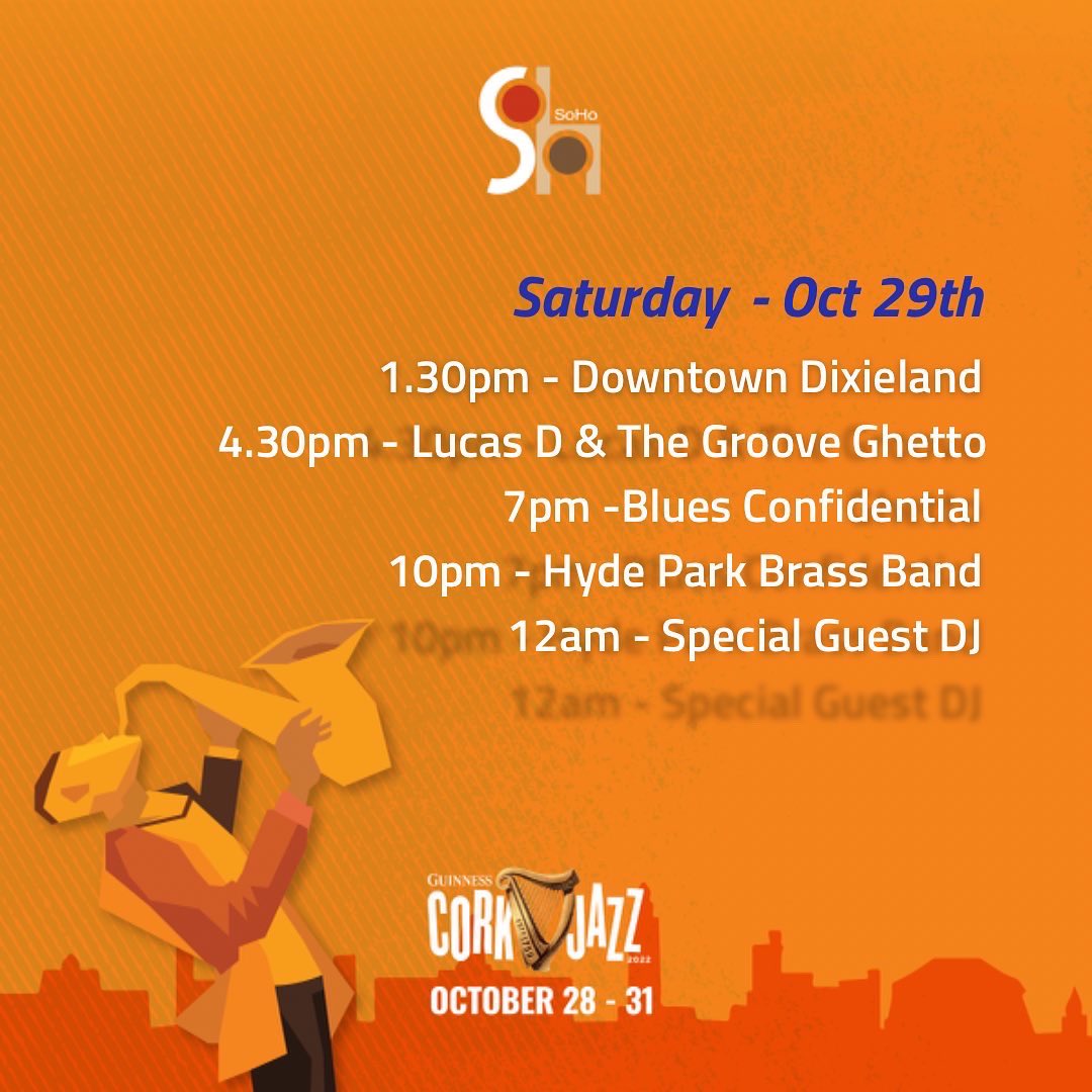 sohobarcork's tweet photo. Jazz weekend is almost here!! Check out our best ever line up 🎉🎶🎺

Our Main Bar will be walk ins for the weekend - make sure to grab the gang!! https://t.co/MOYsVlhojm