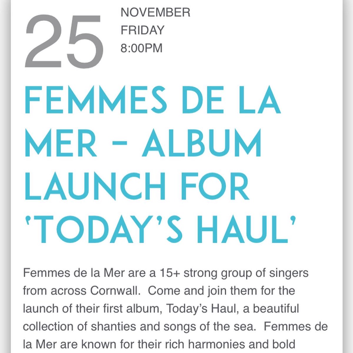 FemmesDeLaMer's tweet photo. We’re very excited to announce our album launch gig!!! Tickets here 👉https://t.co/XcKkY4V7Iy join us for an evening at the @PolyFalmouth 💕💕💕 https://t.co/CkIDeVWN1s