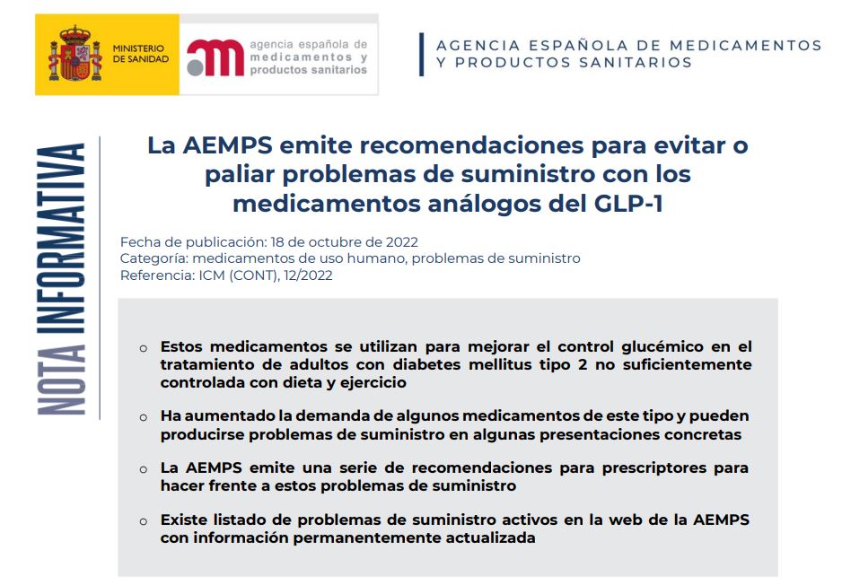 sefh_'s tweet photo. ⚠️Recomendaciones @AEMPSGOB para evitar o paliar los problemas de suministro con los medicamentos análogos del GLP-1 

💉Priorizar uso en condic. autorizadas
💉No iniciar nuevos tratamientos
💉Sustituir por medic. disponibles de mismo grupo terapéutico
https://t.co/f809INO08y https://t.co/7cflacWC6K
