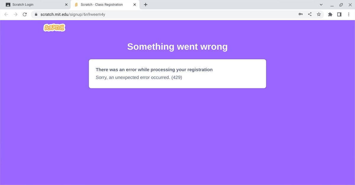 mslesser79's tweet photo. @scratch Any ideas as to why my students are getting this message when they are trying to create accounts? https://t.co/69xYTWYHo5