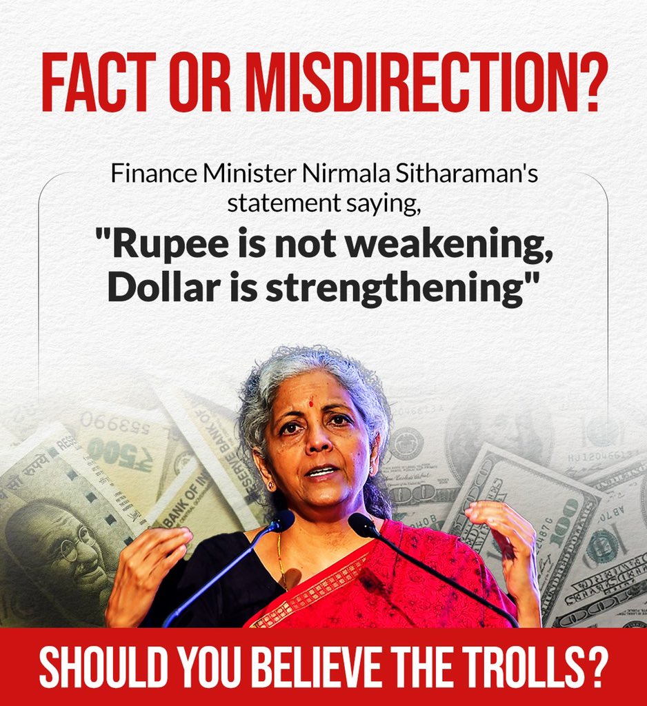 rupamurthy1's tweet photo. Read, Understand And Please Share. 

As usual, a smear campaign is going on against the Modi government, against Mrs.Nirmala Sitharaman &amp; her statement in particular. 

She said “Rupee is not weakening, dollar is strengthening” and here is the explanation 👇🏼 https://t.co/tPV52r0jol