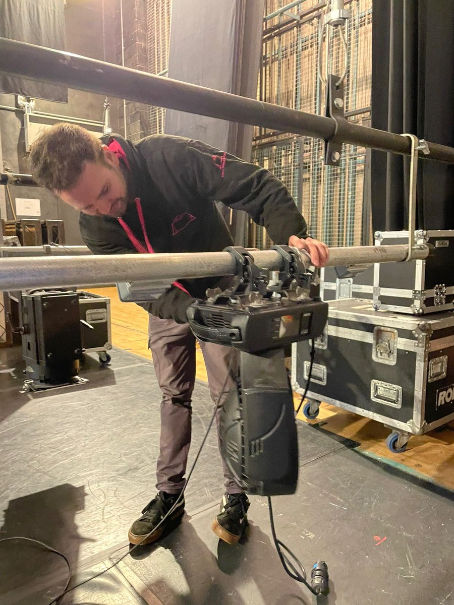 RCTdunblane's tweet photo. Whilst we’re busy rehearsing in #Dunblane, our fabulous #tech team are hard at work at @Macrobert building the stage and rigging the lights!

#AddamsFamily #stirling #lights #sound #stage #musicaltheatre #whatson #shows https://t.co/ozoKuIid2E