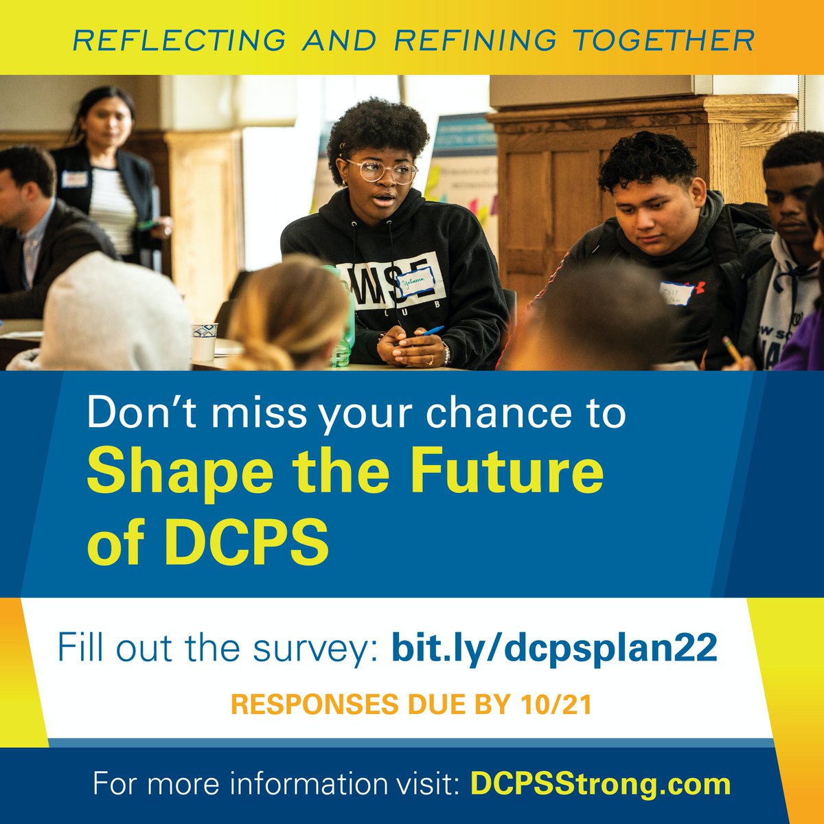 DCPS is currently seeking feedback from families and students to help shape the future trajectory of DCPS.

The last listening session for families is tonight from 6-8pm: bit.ly/LS-Virtual

Can't make it tonight? Complete this survey by 10/21: bit.ly/dcpsplan22