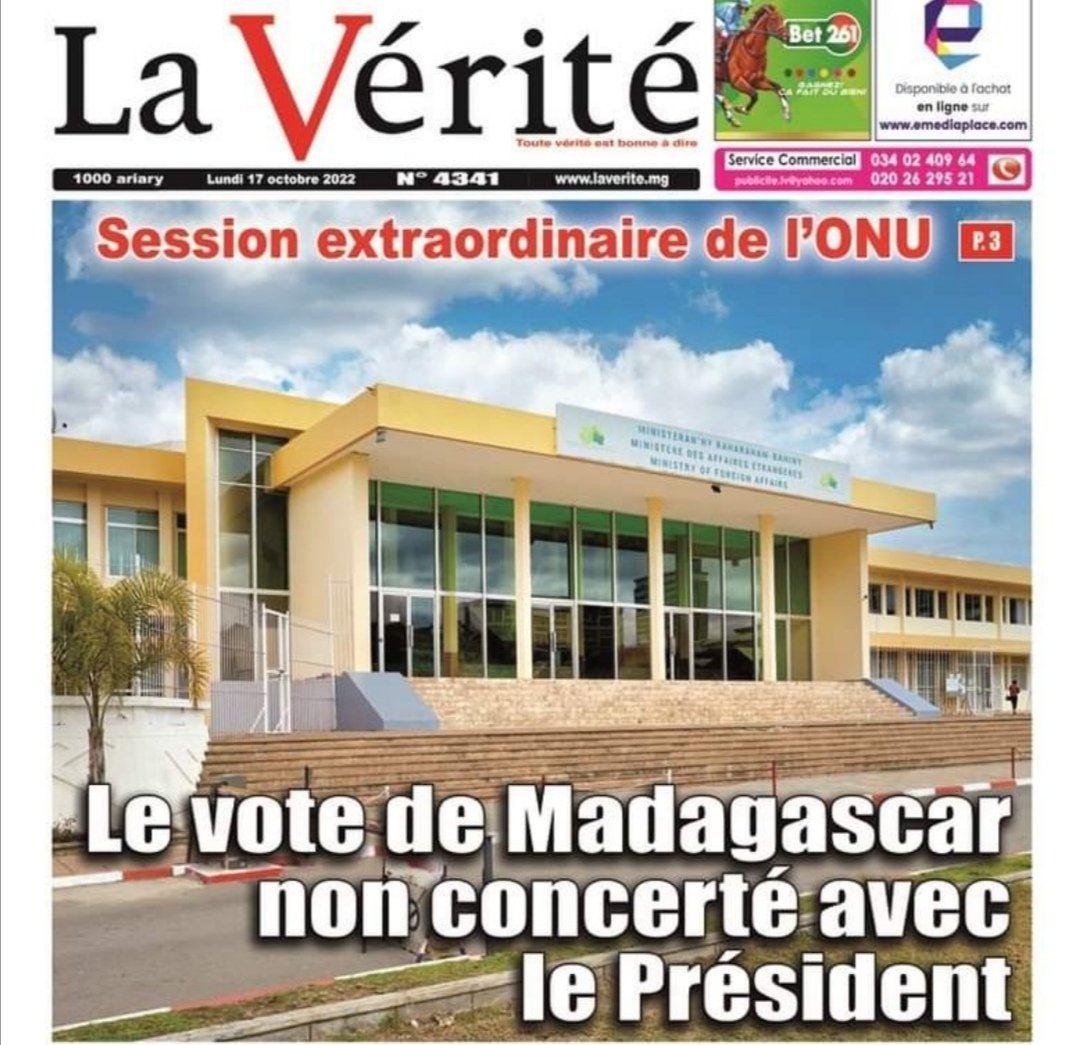 mahholy's tweet photo. Le ministre des affaires étrangères malgache limogé. Ceci expliquerait-il cela ?
Affaire, positionnement, sensibles sur le conflit russo-ukrainien
#Madagascar #affairesetrangeres # https://t.co/41Vz0jsmPm