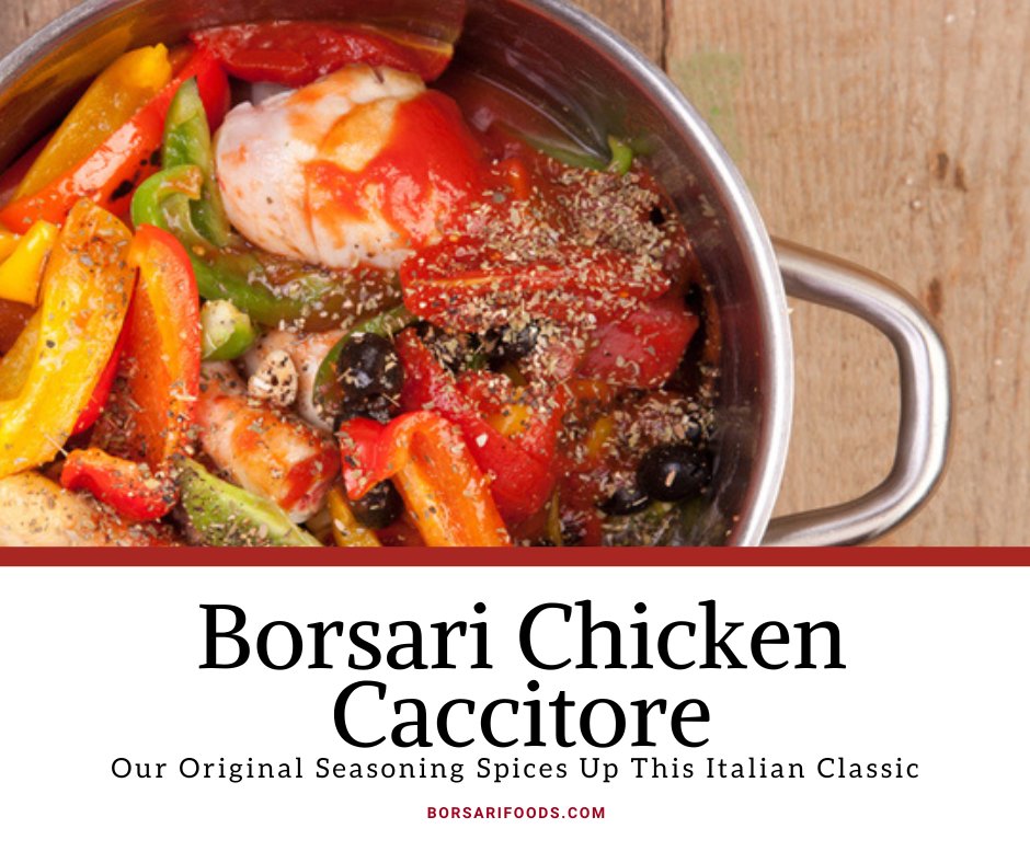 Chicken Cacciatore, a classic Italian dinner featuring Borsari Olive Oil and Original Seasoning. 
#italiancooking #italianrecipes #cacciatore #chickancacciatore  loom.ly/uOfUN3k