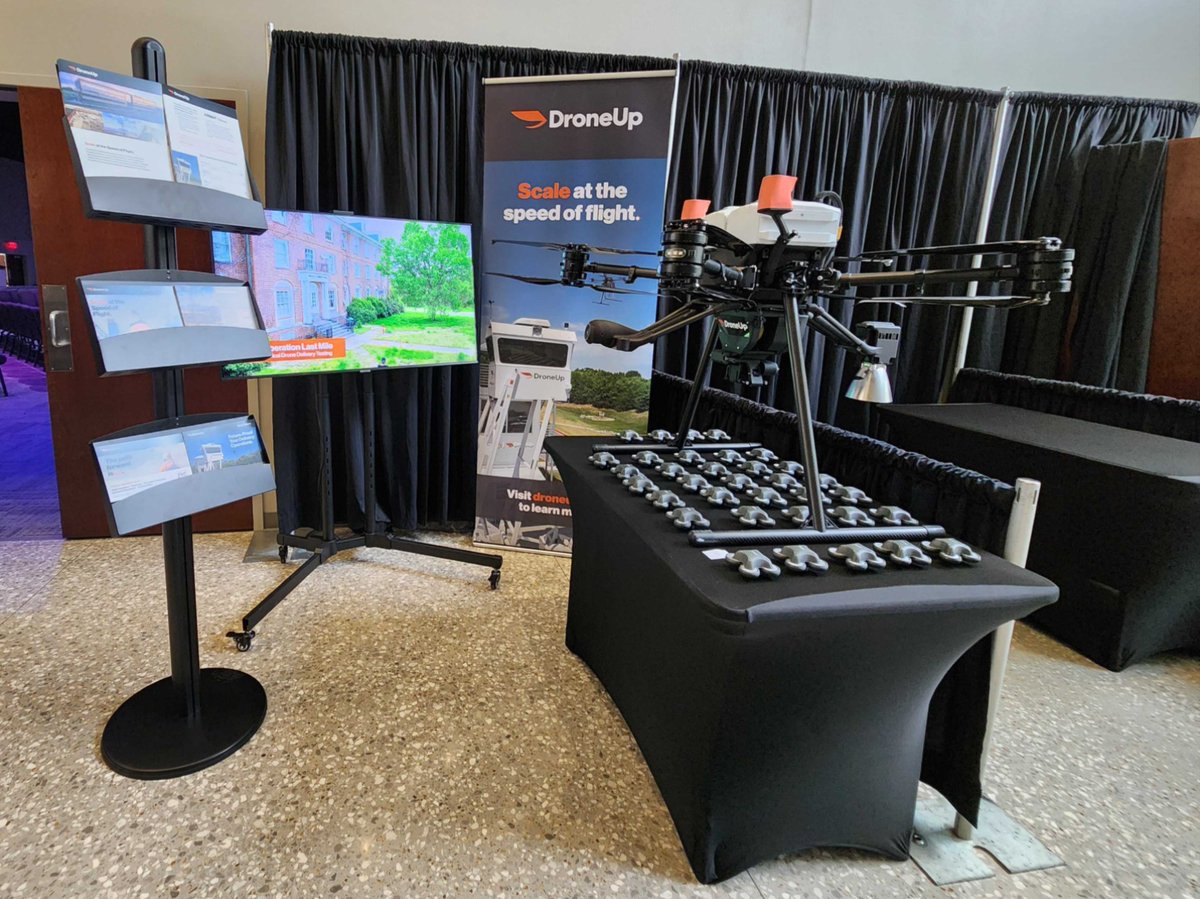 godroneup's tweet photo. We're having a great time at #NWATechSummit in Bentonville, Arkansas. Join us at booth #5 to learn more about how we’re leveraging drone technology to enhance  supply chain and mobility. We look forward to seeing you! #mobility #supplychain #droneup #mobility #arkansas https://t.co/xYDSuKldZ2