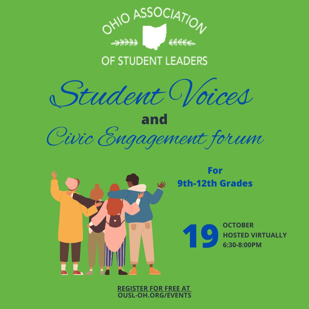 Happening tomorrow! This event is open to all high school students, and provides an opportunity to discuss the fall 2022 election cycle + issues and topics that matter most to you and your peers. 

Register here: oasl-oh.org/events/student…