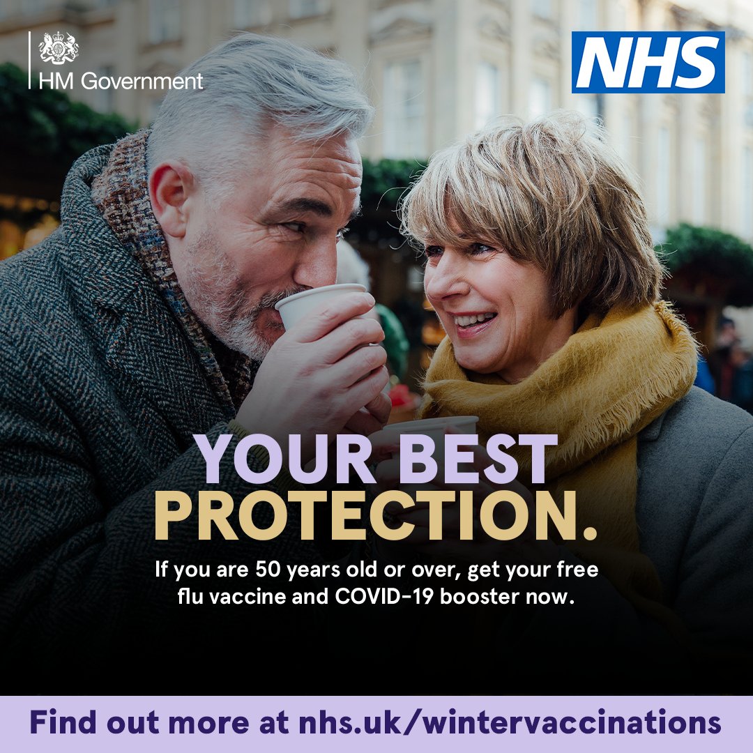 Over 8 million people have already received their autumn COVID-19 booster. If you are 50 or over, you can join them.

Find out more  bout the free flu vaccine and COVID-19 booster at nhs.uk/wintervaccinat….