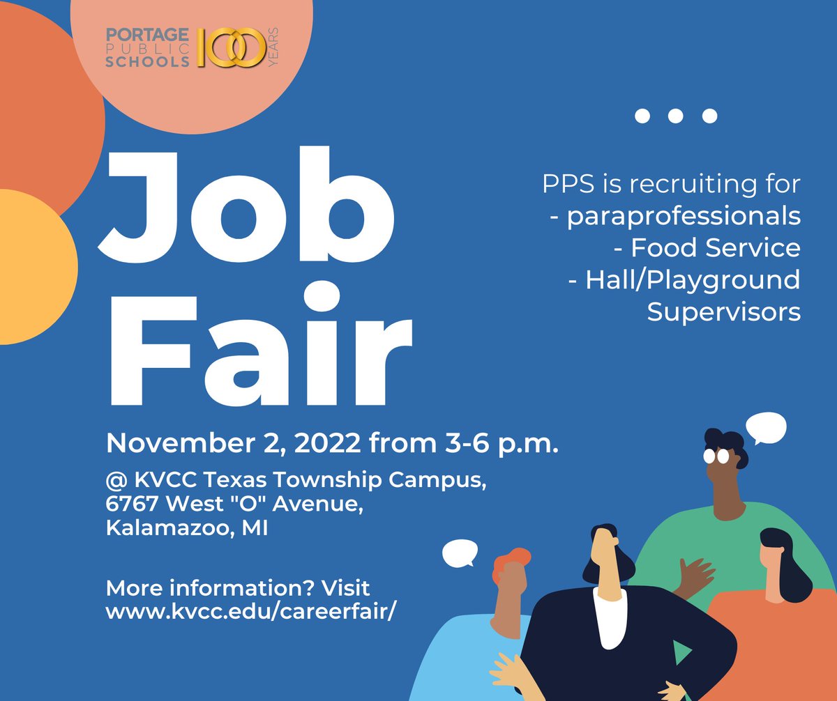 Interested in working in our schools? Join us at Kalamazoo Valley Community College from 3-6 p.m. Wednesday, November 2, 2022.