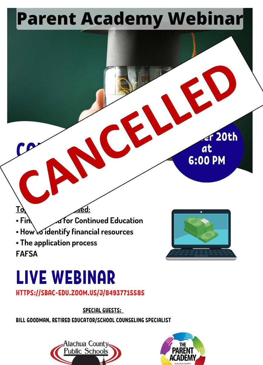 The Family Webinar scheduled for this Thursday, October 20 has been cancelled, but be on the lookout for information about the upcoming Parent Empowerment Summit on Tuesday, October 25 at 5 p.m. at Newberry High School!