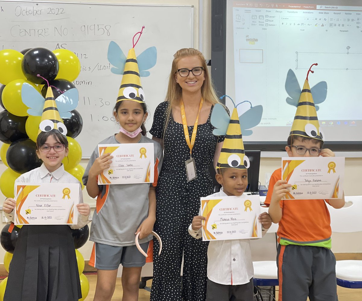MsRebecca07's tweet photo. What an unBEElievable day we’ve had today at @psisqatar 🐝🏆
Students from years 1-6 took part in a Spelling Bee competition, their spelling knowledge was tested and they improved their confidence and reading skills in the process. We are so proud of all our participants 👏🏽🌟 https://t.co/gWkXLz4QbV