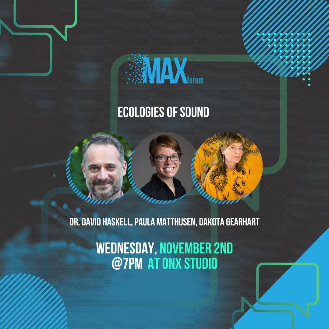 What does it mean to explore and create through sound rather than light?

David Haskell, Dr. Paula Matthusen and Dakota Gearhart discuss the evolution of sound, and music composition from a non-human point of view.

November 22, 2022 | 7:00 PM
📍 ONX Studio 645 5th Ave LL