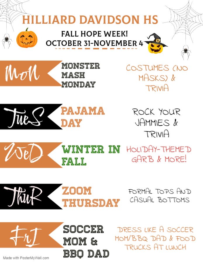 Participate in our FALL HOPE WEEK!! 🎃👻 October 31-November 4th. Can’t wait to see your amazing outfits!! GO CATS