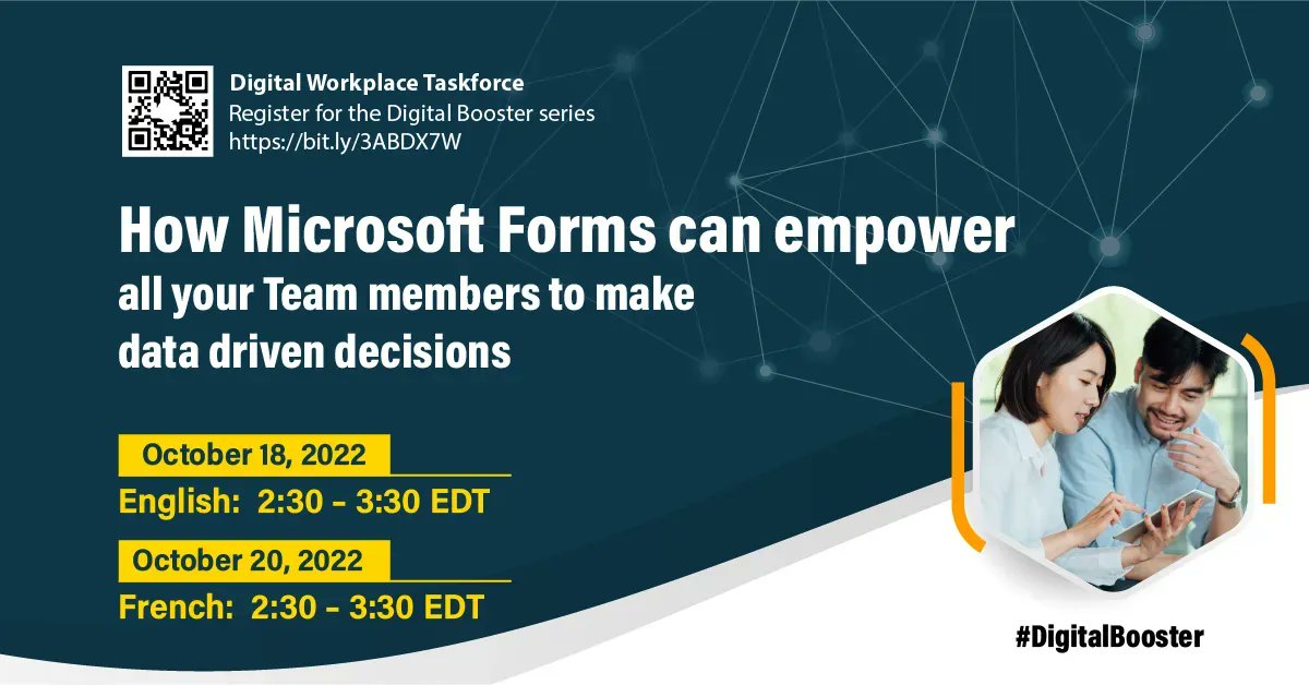 Today is the day!  
Join us @ 2:30 pm for: “How #MSForms can help all your team members to make data driven decision”.
Register here: buff.ly/3kU5mgn 
#GC #GCDigital #M365  #DigitalBooster