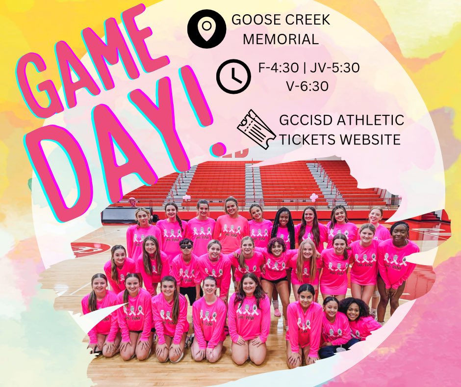 GAME DAY! 🎉 • Travel over to Goose Creek Memorial to support your Lady Cougars! This is one of our closest travel games of the season ✨ #ALL_iN #weareccv #eat_tnt #bettertogether • Tickets: gccisd.net/page/Athletics… (scroll to find GCM vs Crosby game)