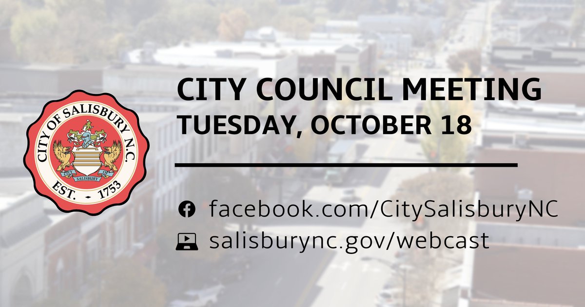 CitySalisburyNC's tweet photo. Join us for today's #SalisburyNC City Council meeting at 6 p.m. To view the agenda, visit https://t.co/LU46mqBxSm. https://t.co/V8ZihYe5ig
