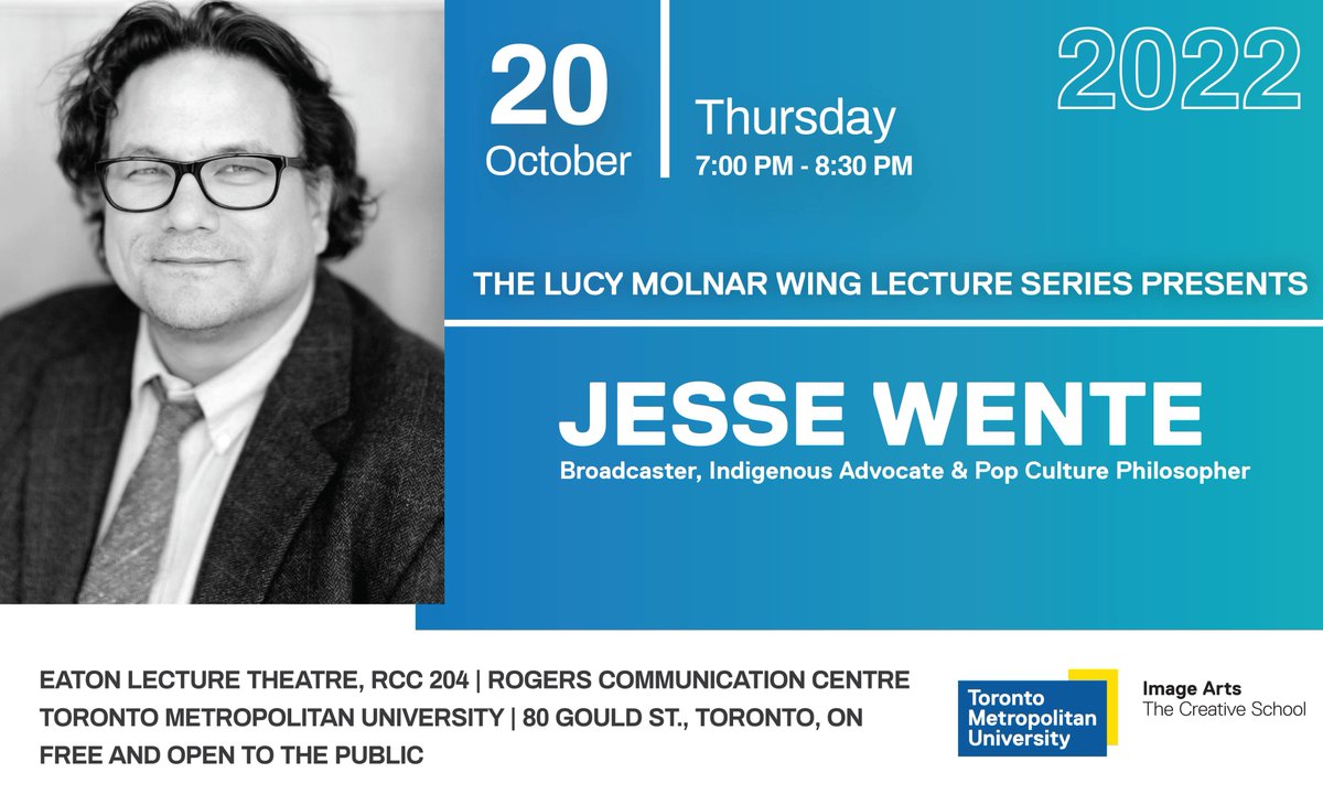 The Creative School (@thecreativeschl) on Twitter photo October 20 ➡️In this exclusive talk, award-winning and best-selling author @jessewente will look at the importance of authentic voice in storytelling through the lens of film history and contemporary cinema.
Free and open to the public!
bit.ly/LectureSeriesO…
<a href="/TorontoMet/">Toronto Metropolitan University</a> October 20 ➡️In this exclusive talk, award-winning and best-selling author @jessewente will look at the importance of authentic voice in storytelling through the lens of film history and contemporary cinema.
Free and open to the public!
bit.ly/LectureSeriesO…
<a href="/TorontoMet/">Toronto Metropolitan University</a>