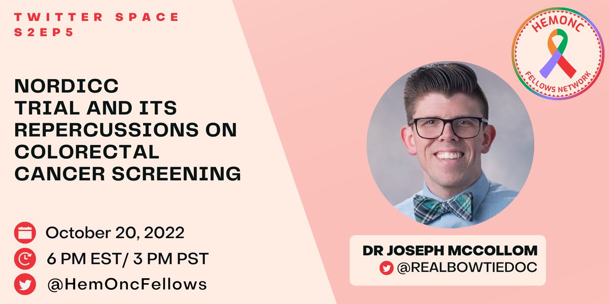 HemOncFellows's tweet photo. Join our next space on the #NordICC trial with
@realbowtiedoc this Thursday, October 20, at 6 PM ET
Join our newsletter https://t.co/PwqBLBbtB5
#HOFellows Team: @msalmanfaisal @AndreaAnampaG @KarunNep @ADesaiMD @ManniMD1
#OncTrainee #OncMedEd #HemOnc #GIonc https://t.co/3YfjBz5AzJ