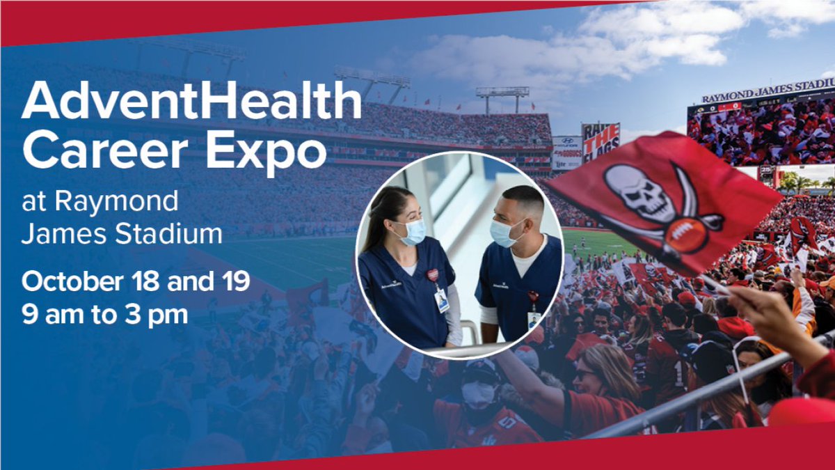Join us today and tomorrow for our AdventHealth West Florida Career Expo at Raymond James Stadium! Our team will be here from Oct 18-19 from 9AM-3PM! This event will provide opportunities to interview with our hiring managers, network, and learn about our innovative programs.