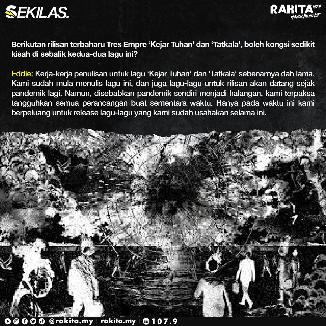 Rakitamy's tweet photo. 👥 “Kemunculan semula Tres lebih kepada satu ‘get together.’ Ia lebih santai daripada memangginya sebagai satu ‘comeback.’ - Eddie
🔌 “Tres merupakan satu ‘outlet’ untuk kami menyalurkan semua idea-idea kreatif kami. - Azrul
#Sekilas eksklusif bersama @TresEmpre https://t.co/Mqy86izLdZ