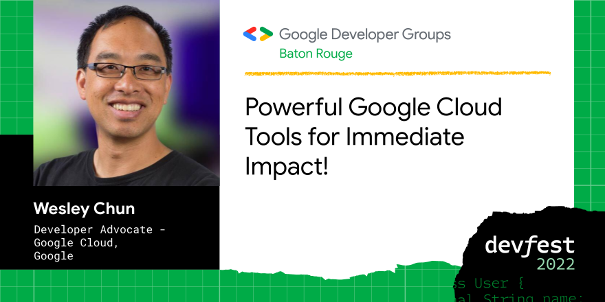 GDG_BatonRouge's tweet photo. We are thrilled to have @wescpy, Developer Advocate at @googlecloud, as a speaker at #DevFestBR! Come find out how to get started with Google Cloud's powerful APIs &amp; services! Join us on Oct 29 @LSUOursoCollege 

https://t.co/G4k0ZFGeoY

#devfest2022 #GoogleCloud #CloudComputing https://t.co/I2luUR1D6f