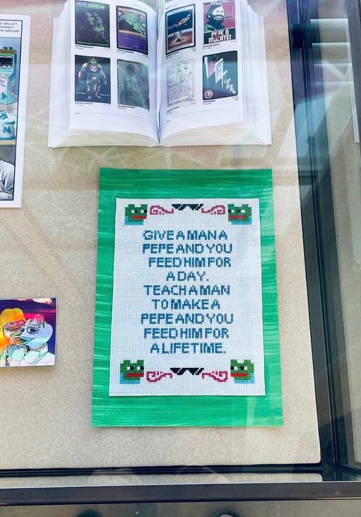 Happy to announce my place at <a href="/DYOR_CryptoArt/">DYOR Kunsthalle Zürich</a> exhib in Zurich, with this poignant and timeless piece of Pepe wisdom.

I present below, PEPEPROVERB. Hand cross stitched a4 size artwork by yours truly.

Digital asset coming soon 👀

Thanks to <a href="/fabooowy/">FWD</a>