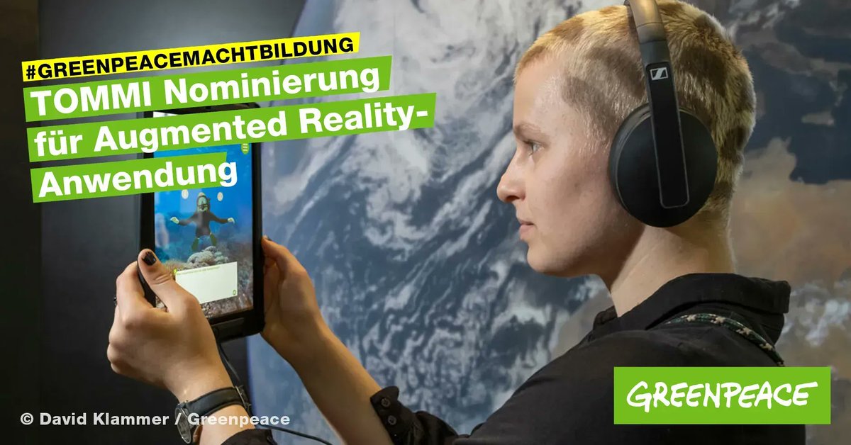 Unsere Augmented Reality-Anwendung „Der Artenvielfalt auf der Spur“ ist für den #TommiAward 2022 nominiert. 🥳  Die Greenpeace Lern-App wurde für Schüler:innen ab Klasse 7 entwickelt und tritt beim in der Kategorie "Jugendpreis" an.
#GreenpeaceMachtBildung #twlz