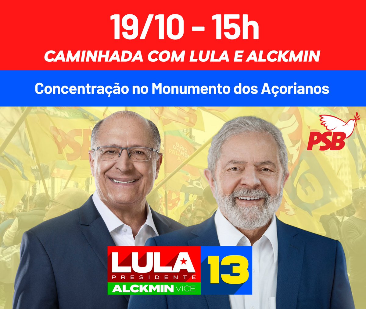 psbrs's tweet photo. Lula e Alckmin retornam a Porto Alegre nesta quarta-feira (19). A agenda dos candidatos à Presidência da República inicia com uma grande caminhada às 15h, com saída do Monumento dos Açorianos, no Centro Histórico. Saiba mais: https://t.co/H7MhEXsdyG https://t.co/XmP1cFze7z
