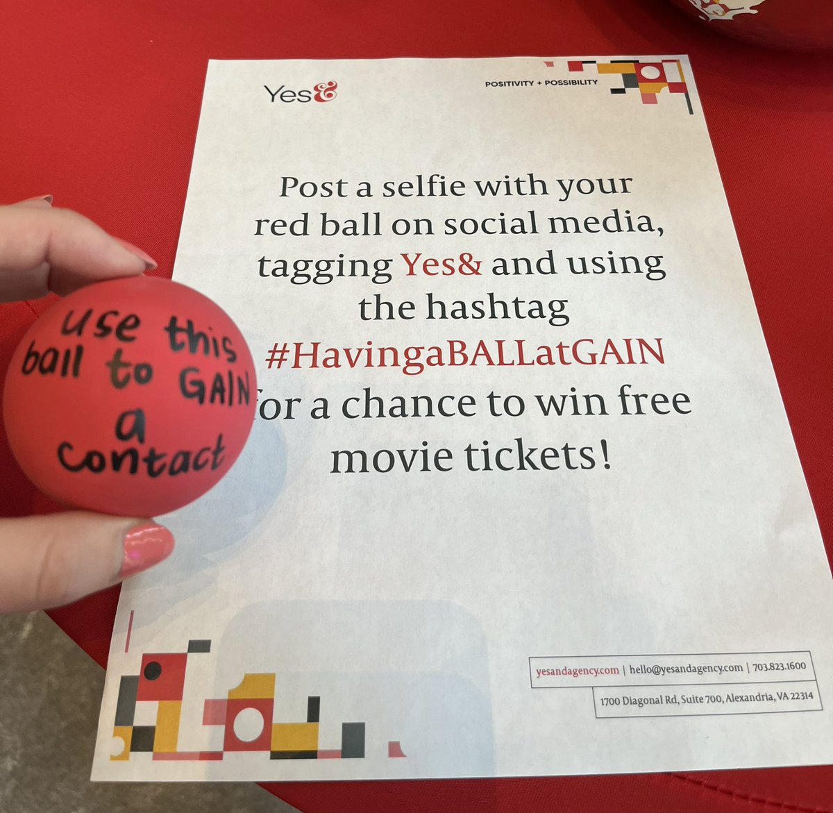 Yes& Agency (@yesandagency) on Twitter photo Stop by the <a href="/YesAndAgency/">Yes& Agency</a> table and grab a ball for a chance to win free movie tickets!
#HavingaBALLatGAIN Stop by the <a href="/YesAndAgency/">Yes& Agency</a> table and grab a ball for a chance to win free movie tickets!
#HavingaBALLatGAIN
