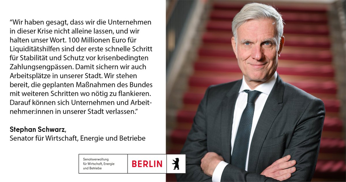 Der Senat hat heute das Programm „Liquiditätshilfen Energie“ beschlossen. 100 Mio EURO stehen bereit, um die #BerlinerWirtschaft in der #Energiekrise zu unterstützen & die Stabilität zu sichern. Antragsstart bei @PR_ibb ist 20.10.22. Mehr Infos➡️berlin.de/rbmskzl/aktuel… @RegBerlin