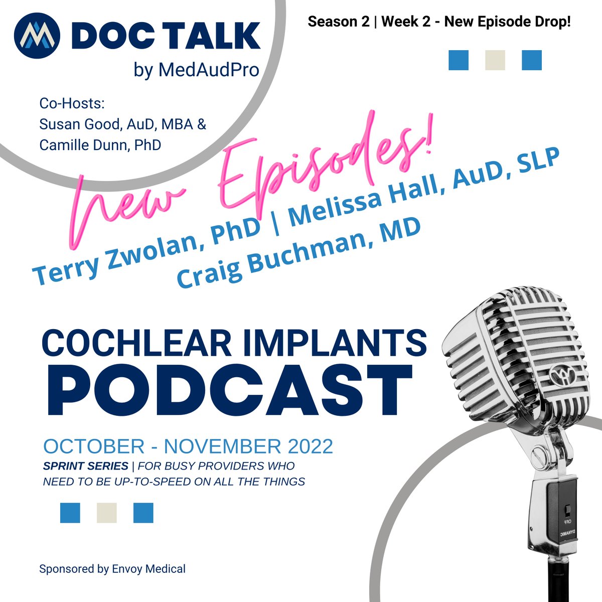 MedAudPro's tweet photo. Doc Talk New Episodes Dropped! Listen to @terryzwolan, PhD, @melissahall3, AuD, SLP and @CraigBuchman MD in the kick-off of #cochlearimplant candidacy. Listen to the latest episodes - https://t.co/DkjU57F3d3 @UfImplant https://t.co/7W7aIL9A1B