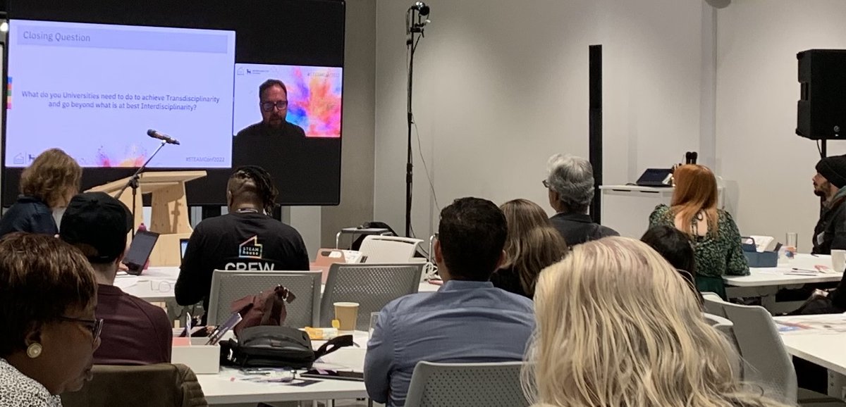 STEAMhouseUK's tweet photo. Dr Kristefan Minski - live from Australia! - with an extremely thought-provoking, engaging and challenging presentation this morning at #STEAMconf22. He is unafraid to ask difficult questions to break walls and drive curiosity, and declares himself proud to be an 'antagonist'. https://t.co/1VxjVg8rL3