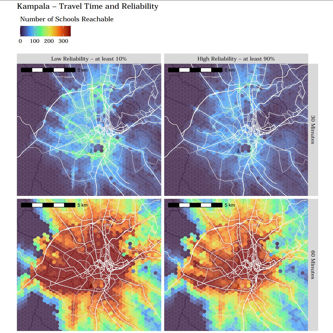 TamaraKerzhner's tweet photo. Messing about w visualizing frequency element of #access (and why it matters!) ➡️It's a temporal notion conveyed spatially - I find it's unintuitive even for the very familiar.
Here trying with placing time/reliability cutoffs together:
#rstats #rspatial #rmaps #dataviz #r5r https://t.co/H4pnCcxADd