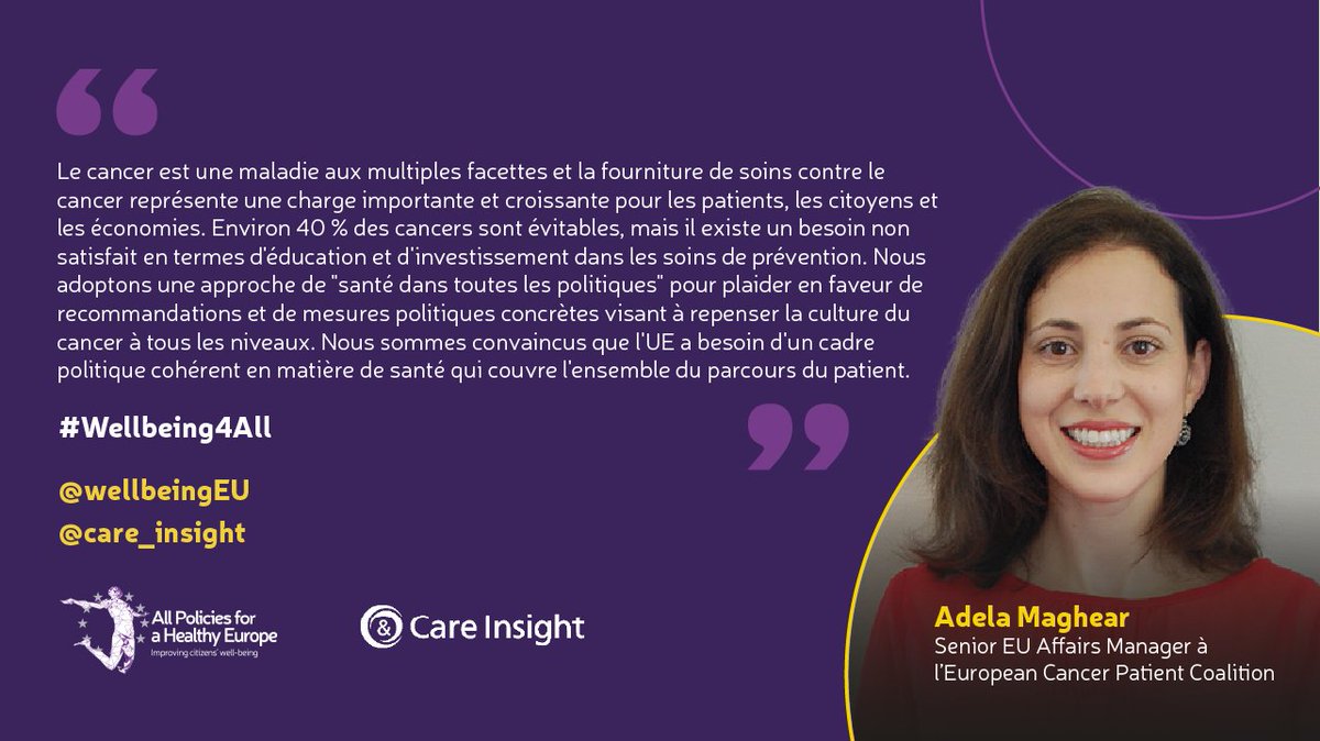 About 40% of cancers are preventable, but prevention care still has a way to go. 

As <a href="/AMaghear/">Adela Maghear</a> said, a 'health in all policies approach' can help rethink cancer &amp; cancer culture at all levels and advocate for concrete cross-sectoral policy recommendations. 🇪🇺
#EUCancerPlan