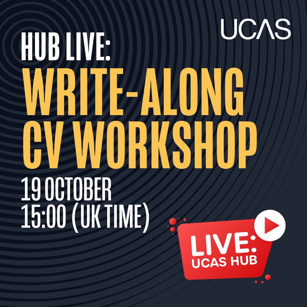 ucas_online's tweet photo. Struggling to write your CV?✍️  

Join our live, write-along workshop tomorrow from 15:00 (UK) for expert advice and tips to make your CV stand out from the crowd: https://t.co/4M4XLrFtZO 🙌 https://t.co/Xo57Le5cnZ