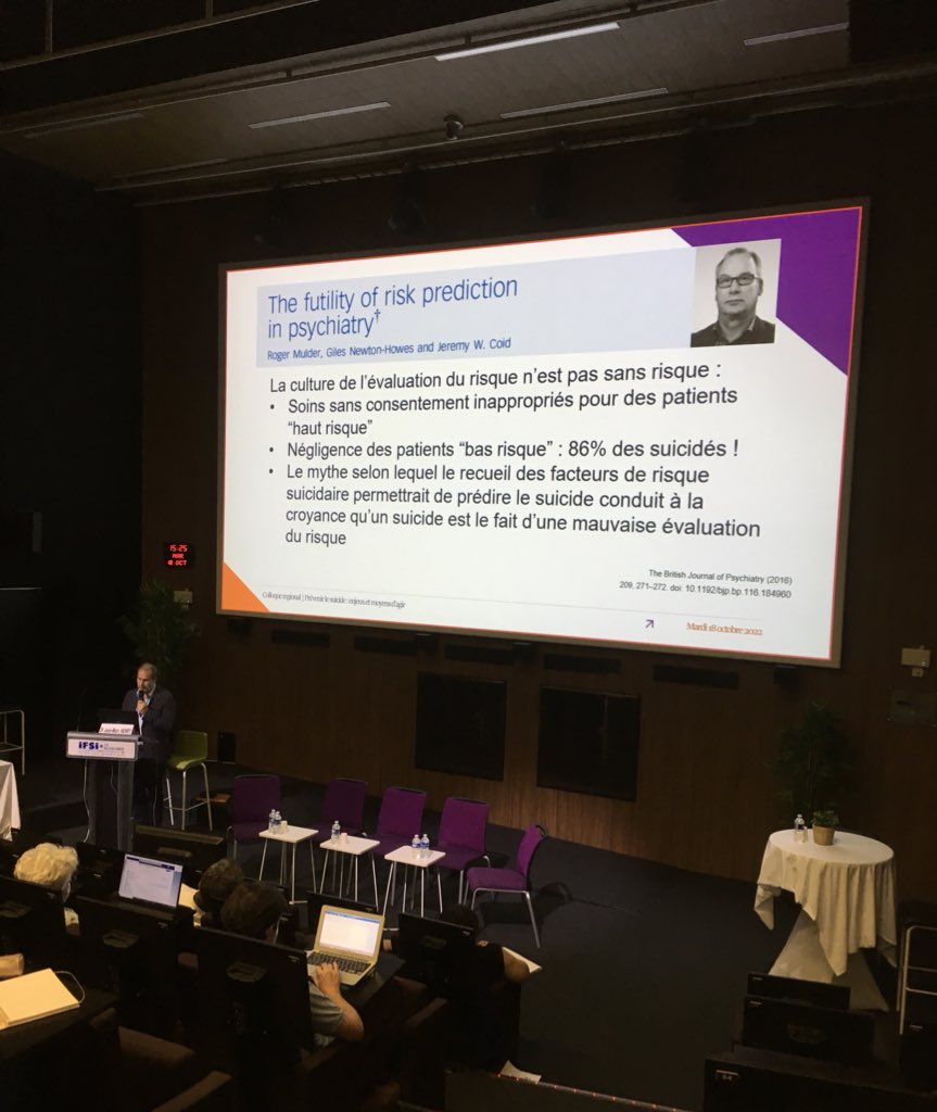 CRES_PACA's tweet photo. Colloque Prévenir le suicide - Place du recontact dans la prévention de la récidive suicidaire par Dr Jean-Marie Henry : les suicidants sont à très haut risque de suicide avéré mais on ne peut pas prévoir ceux qui vont passer à l’acte.
#collepse #préventionsuicide https://t.co/MxICp2NS3I